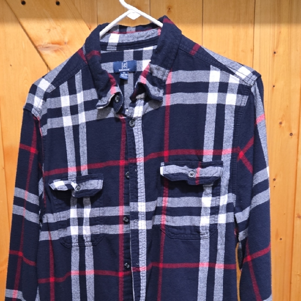 George Men's Navy and Red Plaid Shirt